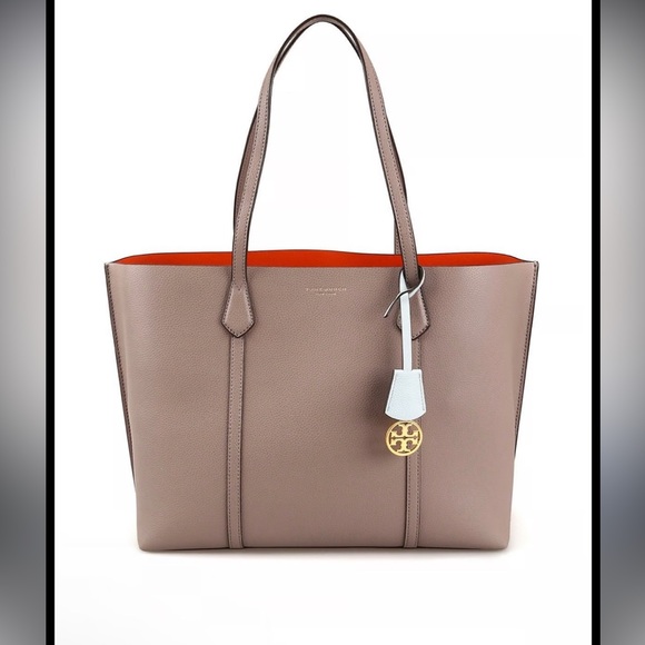 Tory Burch Perry Triple Compartment Grey and orange with Removable Logo. - Picture 1 of 11